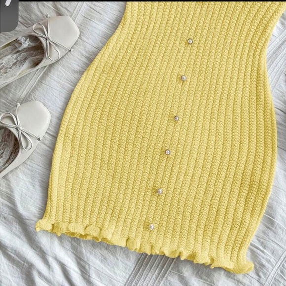 Yellow Ribbed Bustier Bodycon Dress/Swimsuit Coverup - Picture 3 of 6